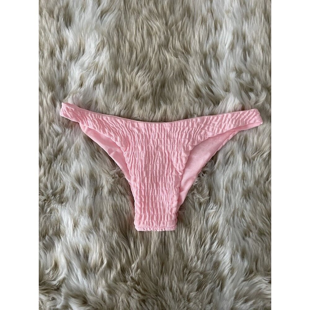 Cotton Candy PINK Ribbed Cheeky Bikini Bottom Size Medium NWOT